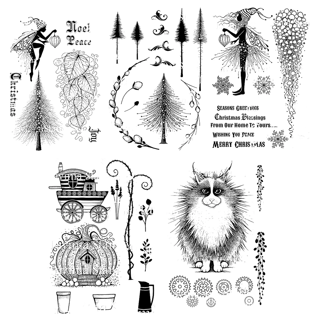 

Прозрачные штампы с изображением кошачьих деревьев, для творчества и творчества, поздравительная открытка, скрапбукинг, фотоальбом, декоративные листы, резиновая печать, штамп