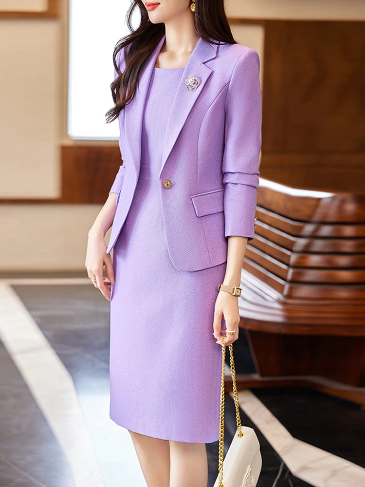 

Dress Blazer Women Suits Set Pockets Single Buttons Long Sleeve Elegant Blazers Fashion Solid Slim Dress Suits