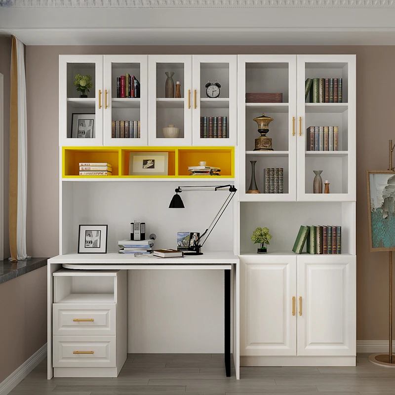 

Modern minimalist rotating computer desk and bookshelf combination multifunctional study desk and bookshelf