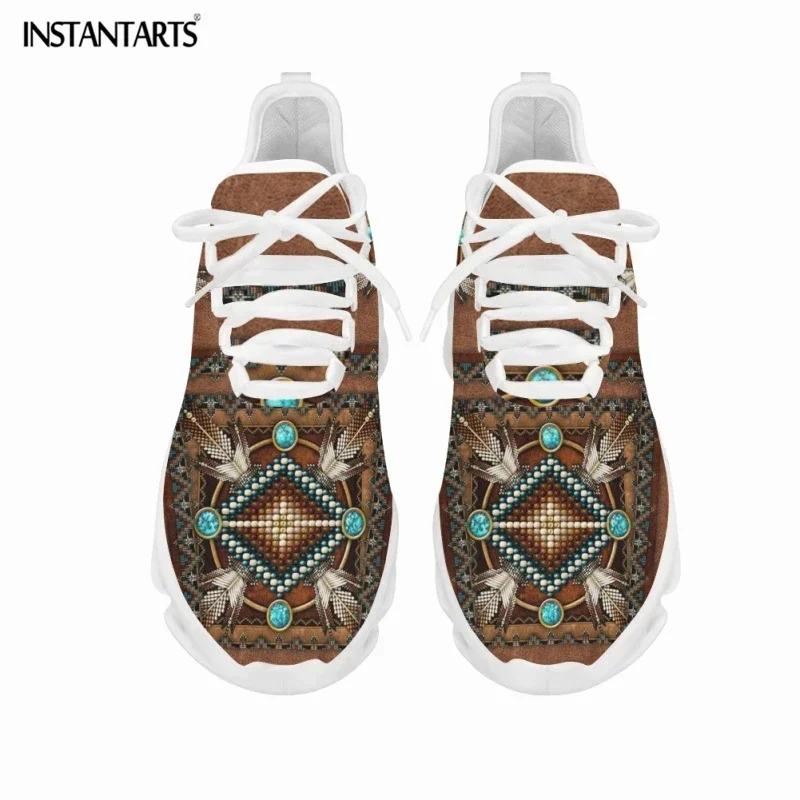African Tribal Pattern Ladies Mesh Swing Sneakers Comfort Lace Up Platform Shoes Lightweight Sport Shoes For Women