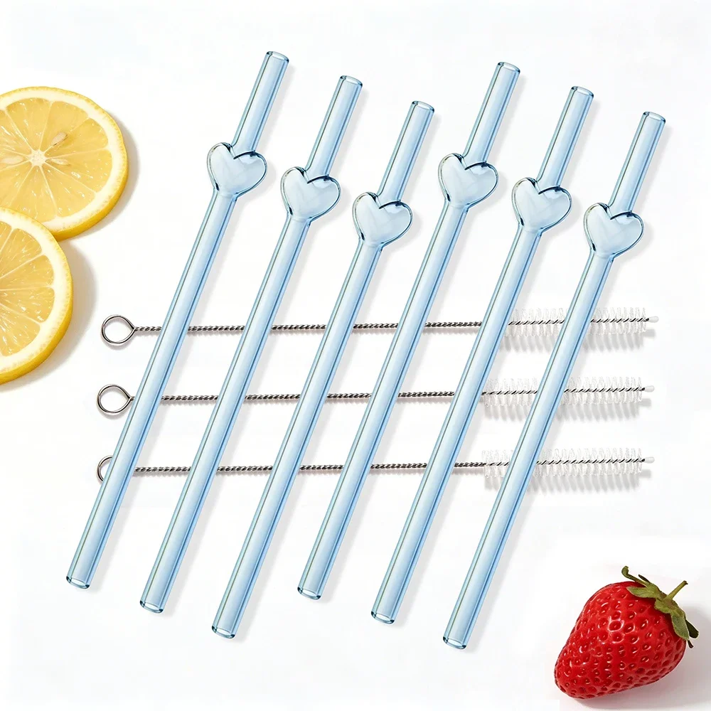 Eco-Friendly High Borosilicate Glass Straw Set - 9-Piece Reusable Collection for Smoothies and Cocktails
