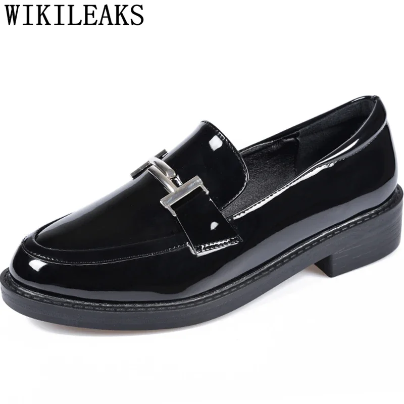 Korean Shoes Patent Leather Shoes Women Loafers Women Fashion Slip On For Creepers Comfortable Dames Schoenen women slippers sandals