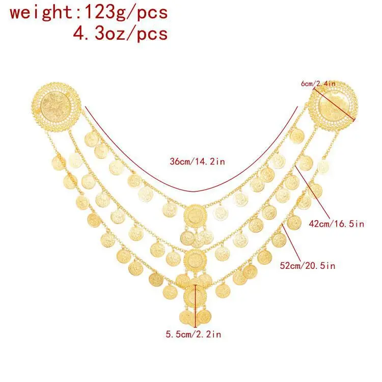 قلادة متعددة الطبقات بتصميم قديم مع سلسلة عملات مع...