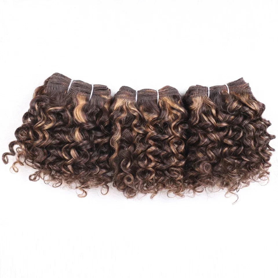 Jerry Curly Human Hair Bundles Peruvian Kinky Curl 3pcs P4/27 Highlight Human Hair Weave Bundles Remy Extension