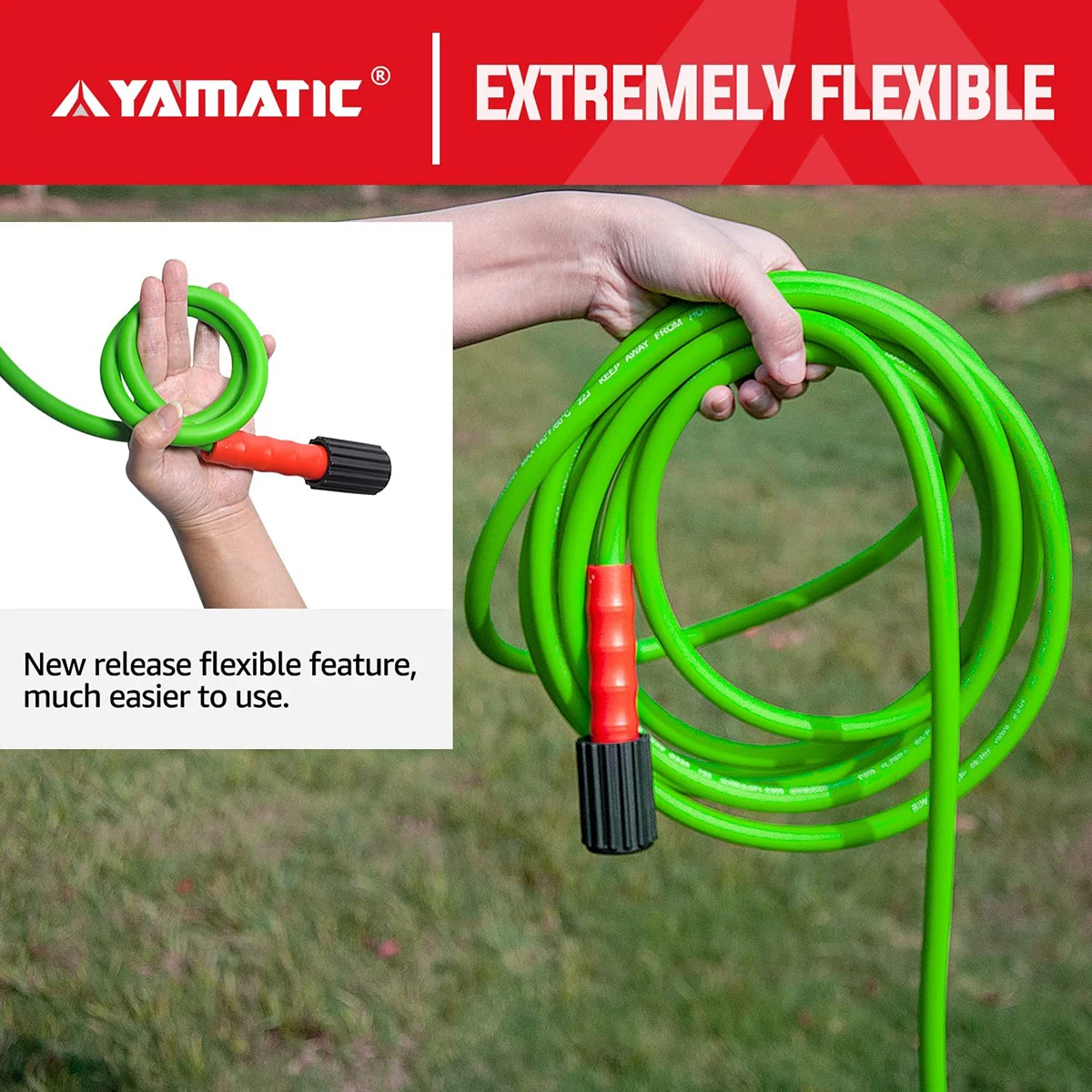 Super Flexible Pressure Washer Hose Green Pipe Cord Water Hose Heavy Duty  Wear Resistance With M22-14mm 3/8 Quick Connect