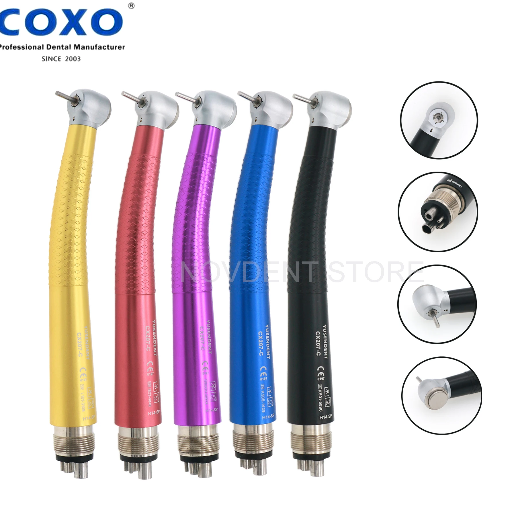 

COXO YUSENDENT CX207-C Dental High Speed Air Turbine Handpiece 4 Holes Colorful