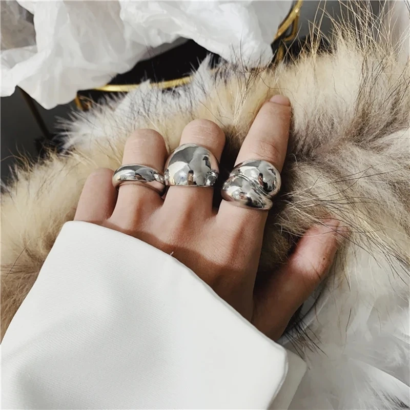 Gold Color Ring Exaggeration Punk Water Droplets Distortion Irregular Wide Version For Women Party Jewelry