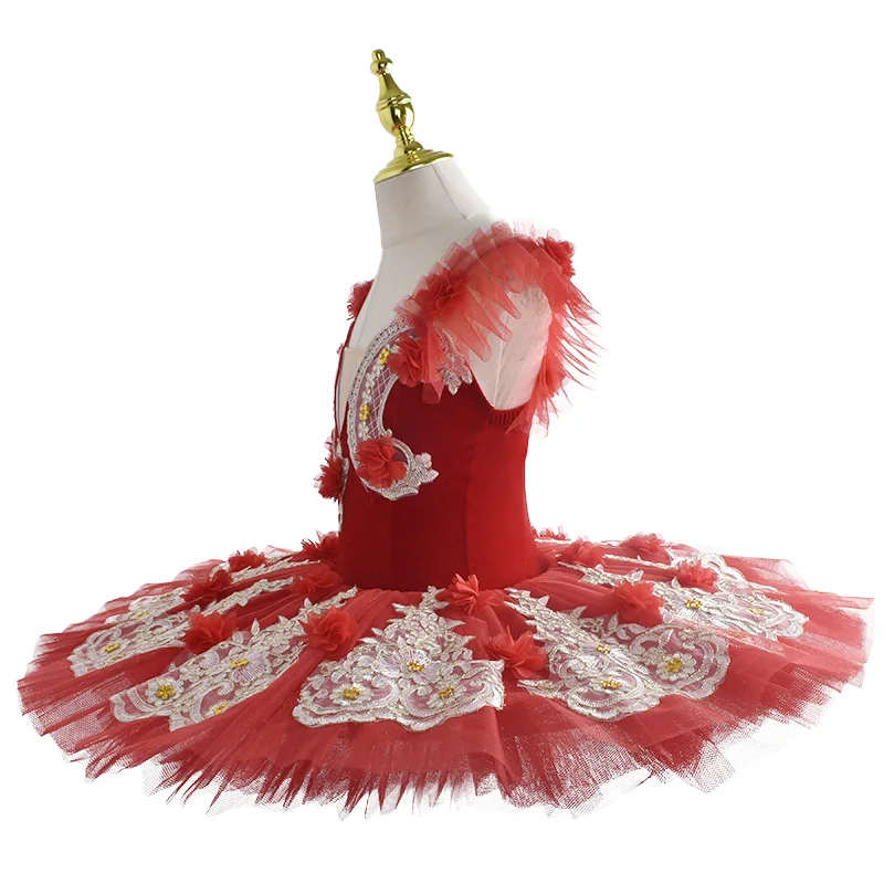 Red Girls Adult Sequined Leotard Ballet Dress Pancake Tutu Ballerina Costume Lyrical Dance Costume Swan Ballet Dancer Dress Wear