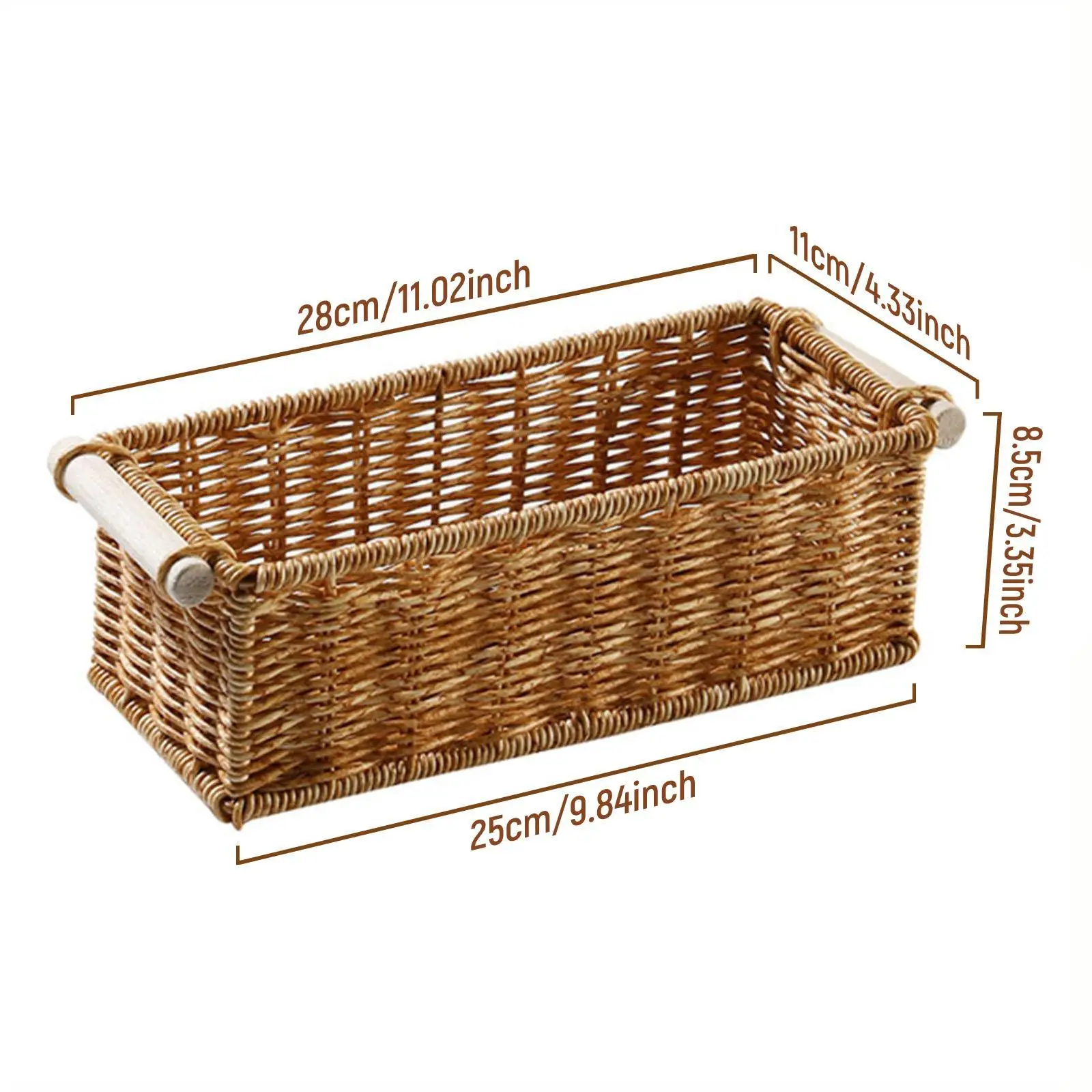 Imitation Rattan Storage Basket Perfume Tray For Organizing Rectangular Vintage For Home Coffee Table Bar Bathroom Kitchen_voghion.com