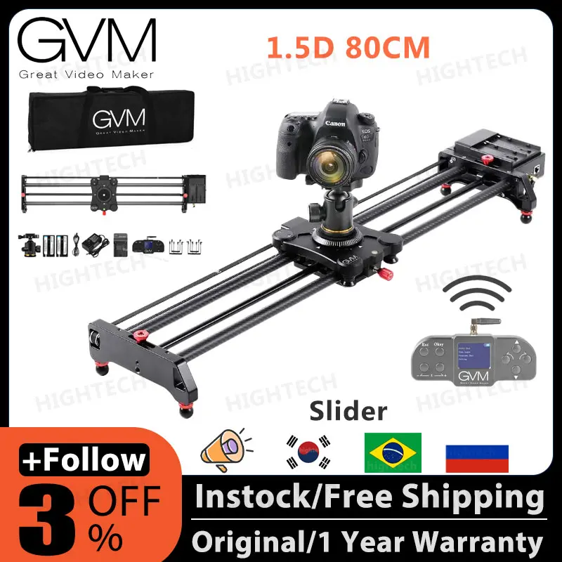 GVM-1.5D 80CM Professional Wireless Video Carbon Fiber Motorized Camera Slider Phone App Control