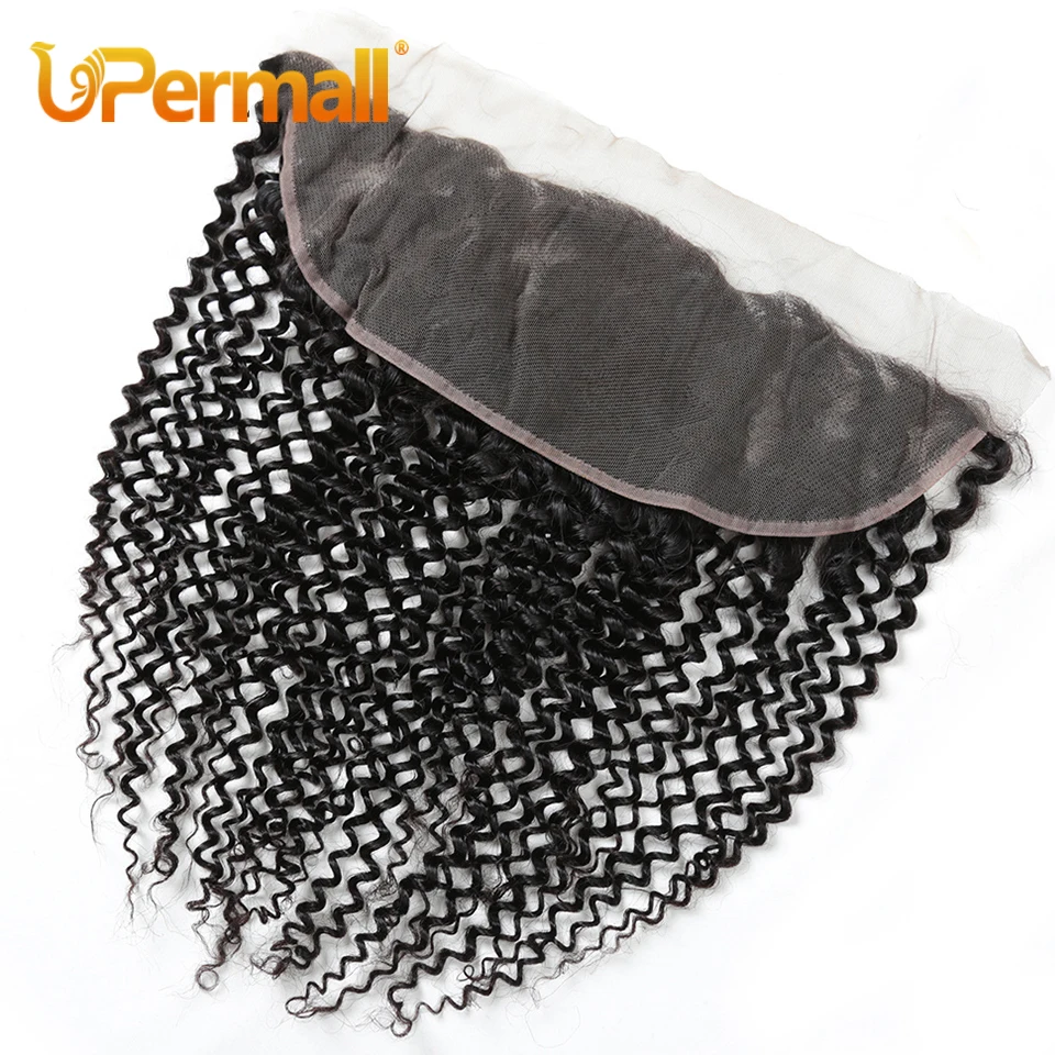 Upermall Kinky Curly 4x4 Lace Closure Pre Plucked Swiss HD Transparent 13x4 Frontal Free Part Natural Black 100% Remy Human Hair
