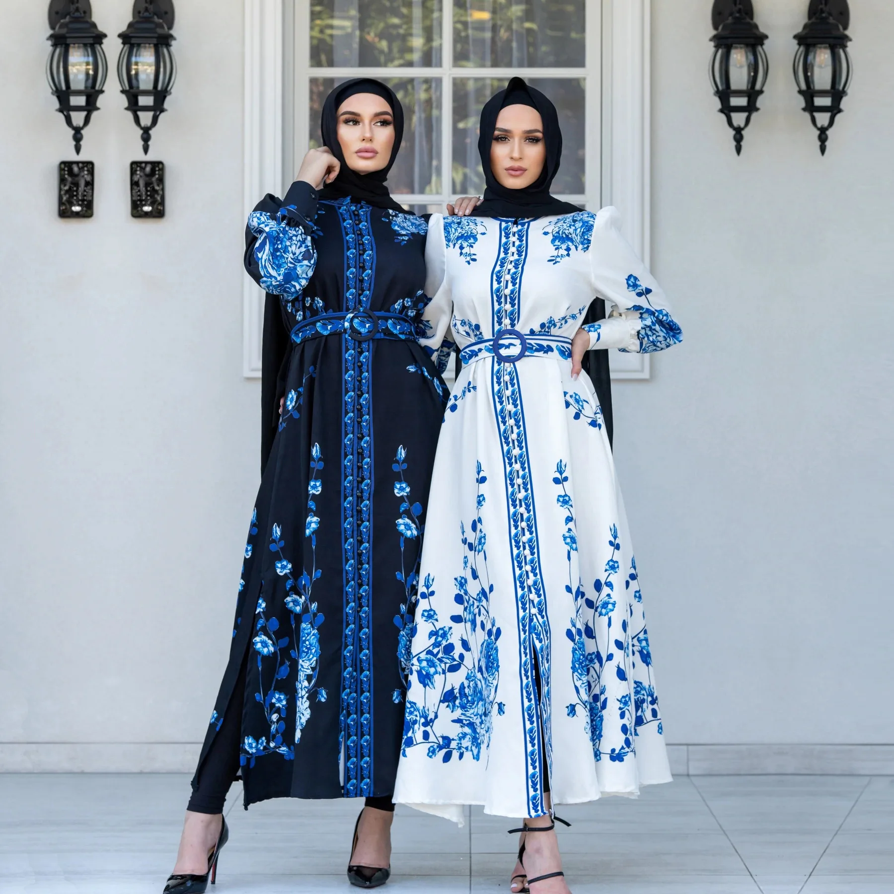 2022 New Muslim Hijab Abayas Fashion Dress for Women White Print Dresses  for Dubai Turkey Clothing Islamic Robes