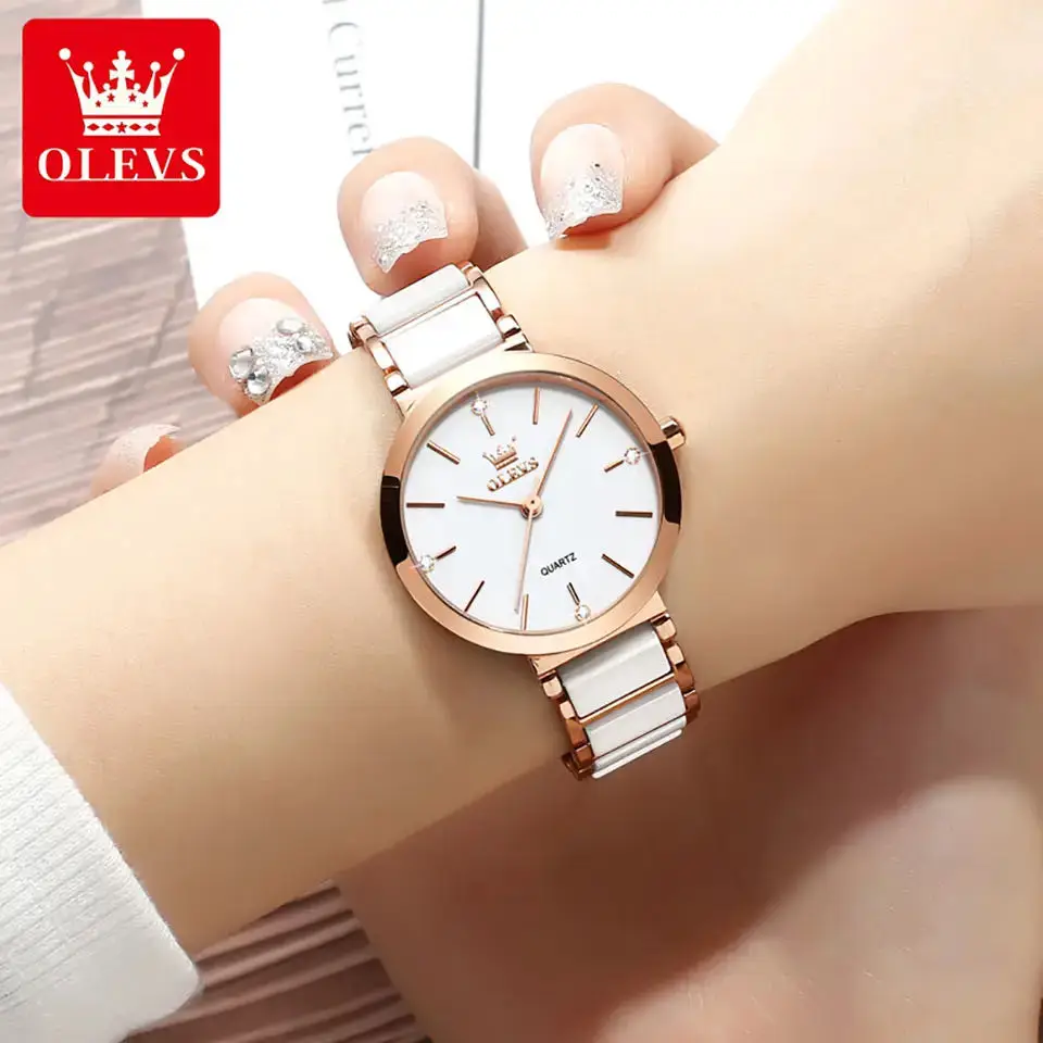 OLEVS Luxury Watch for Women Fashion Stainless Steel Ceramics Strap Waterproof Casual Elegant Women's Quartz Watch Reloj Mujer