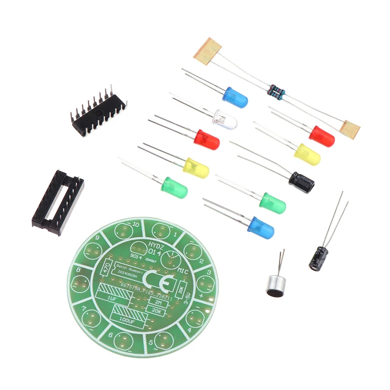 다채로운 음성 제어 회전 LED 조명 키트 CD4017 전자 제조 DIY 키트 예비 부품 학생 실험실