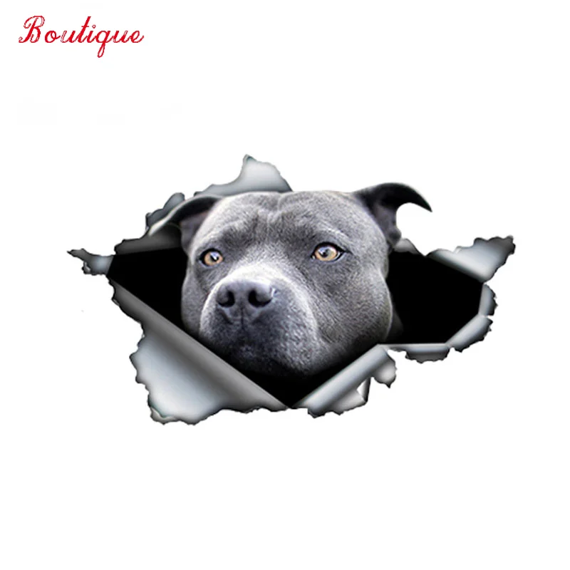 

13cm x 7.8cm blue Bulldog torn metal reflective sticker, waterproof car styling, pet decoration, scratch covered car sticker