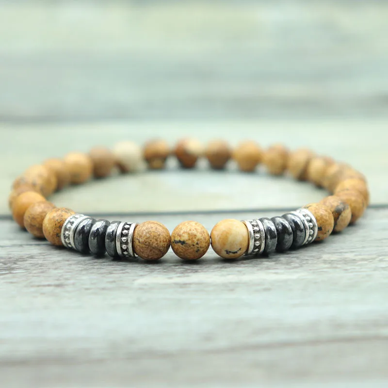 Fashion Mens Bracelet Natural Stone 6mm Lava Rock Tiger Eyes