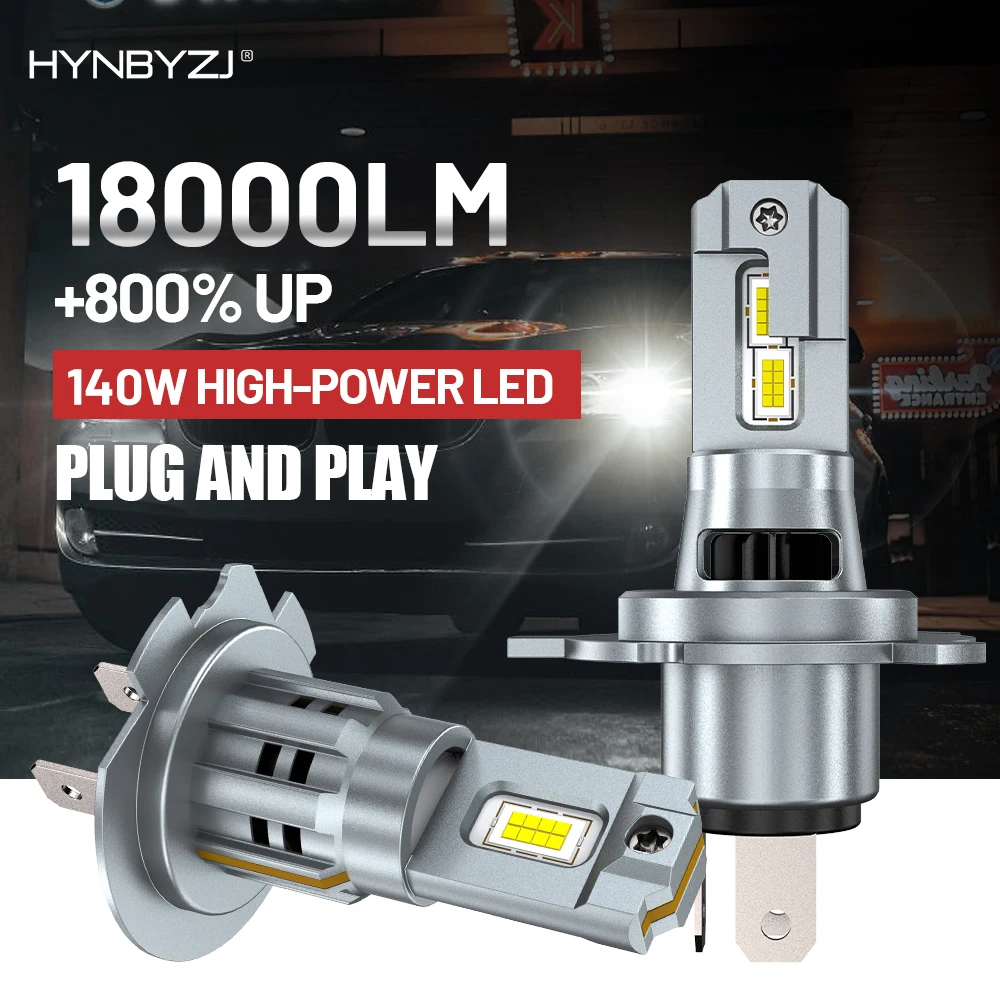 

HYNBYZJ 140W H7 Led Headlight Mini Headlamp 1:1 Size Wireless H4 Led lights for car 6000K led bulbs 18000LM lamp 12v with Fan