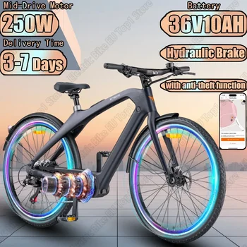 Motore elettrico Bke 250W Mid-Drive 36 v10ah batteria E-bike telaio in fibra di carbonio con funzione antifurto freno idraulico E-Bicycle