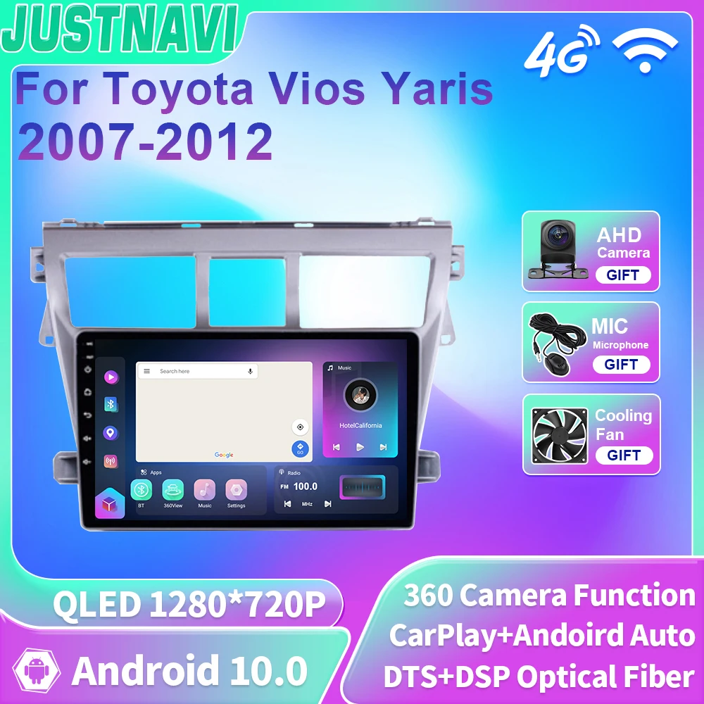 

JUSTNAVI QLED для Toyota Vios Yaris 2007-2012 Android 10 автомобильный радиоплеер GPS навигация 4G WIFI Carplay Android Авто DSP 2 Din