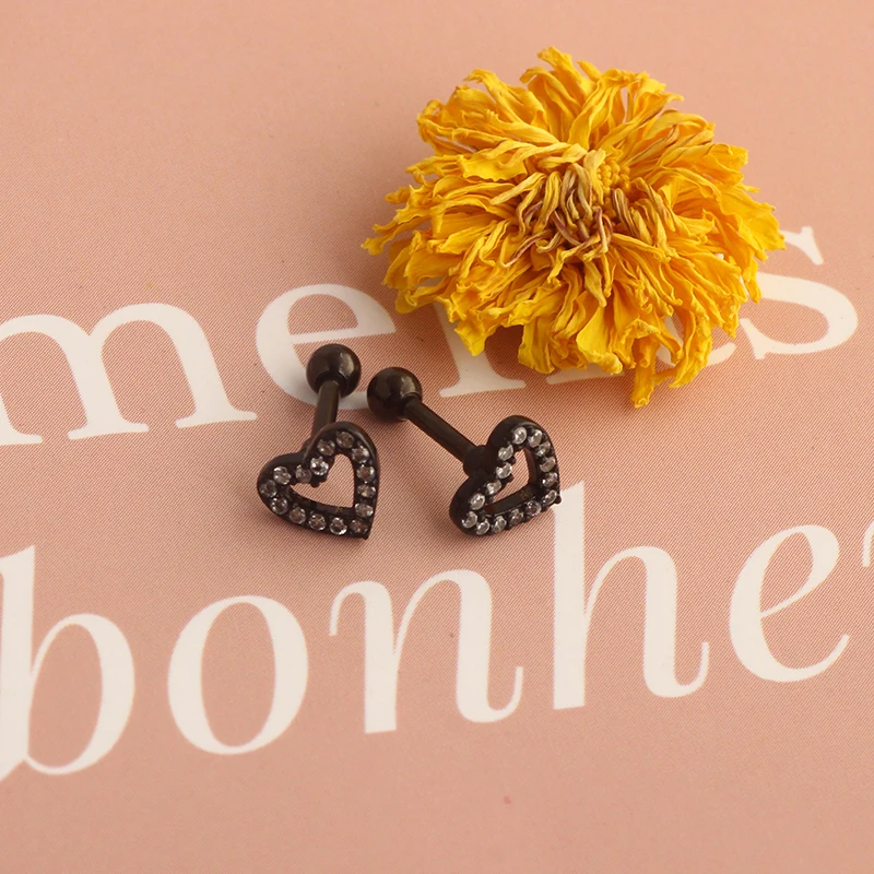 wholesales black cartialge tragus earrings stainless steel hot sales body piercings helix barbell conch daith earrings stud mix