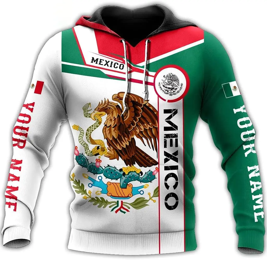 

Personalized Name Mexico Flag Badge 3D Print Hoodie Men Women Casual Sweatshirt Oversized Harajuku Streetwear Mexican Zip Hoodie