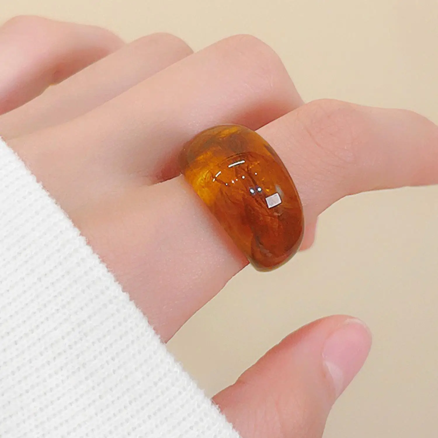Korean Colorful Acrylic Vintage Round Rings - Bold Fashion Jewelry