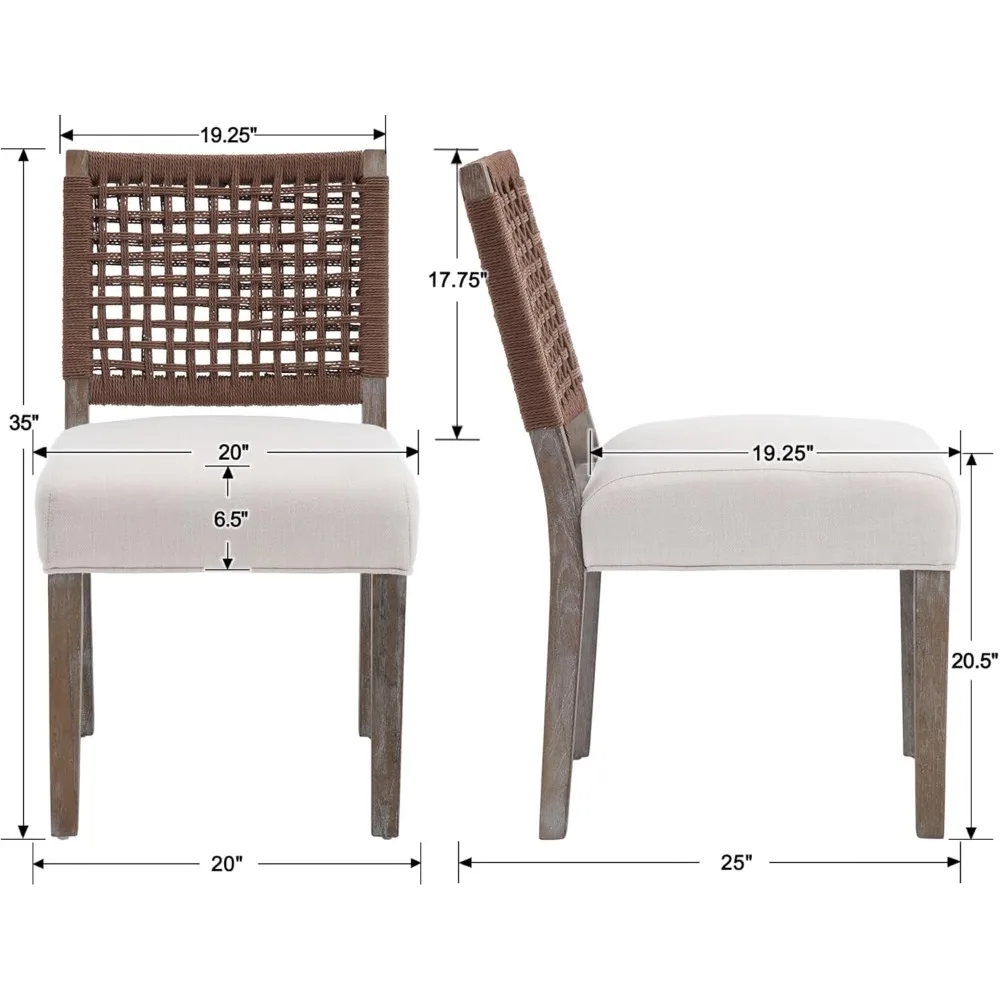 Upholstered Dining Chairs Set of 2, Farmhouse Dining Room Chairs Beige Kitchen Wooden Side Chair for Dinning Room-Linen
