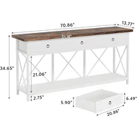 70.8" Console Table with 3 Drawers, Farmhouse Entryway Table with Storage Shelf, Narrow Long Sofa Foyer Table ,  (White/Brown) 2