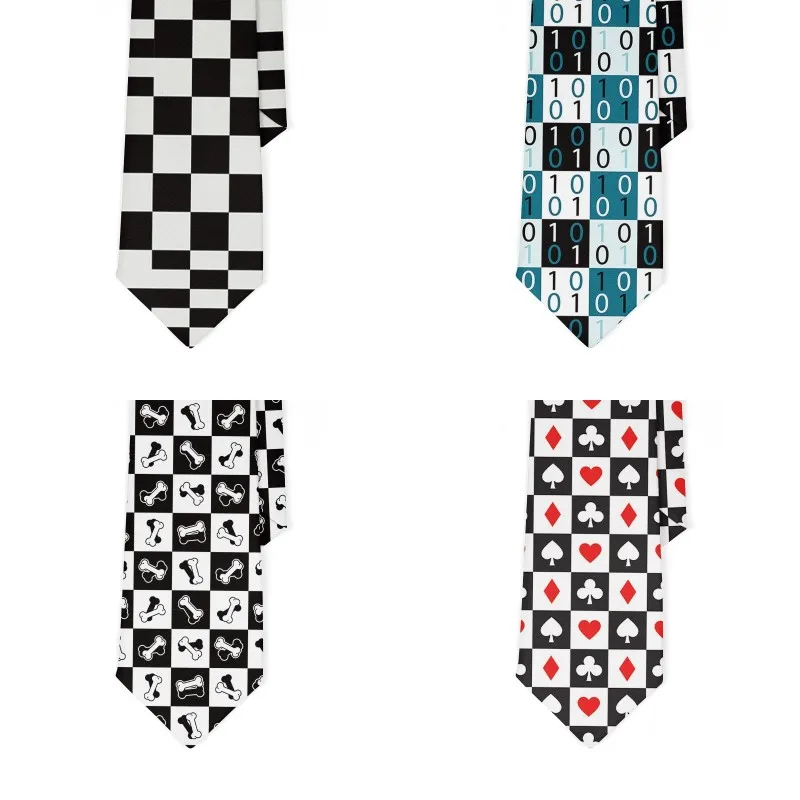 

Brand New Men's Chequer Print Neck Ties For Men Necktie Narrow Slim Skinny Cravate Narrow Flower Neckties Party Accessories