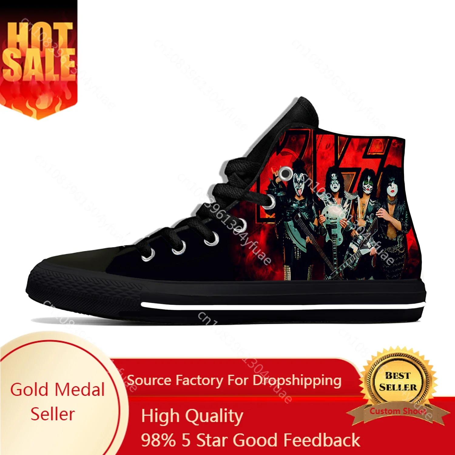 Heavy Metal Rock Band Kiss Music Fashion Funny Casual Cloth Shoes High Top Lightweight Breathable 3D Print Men Women Sneakers