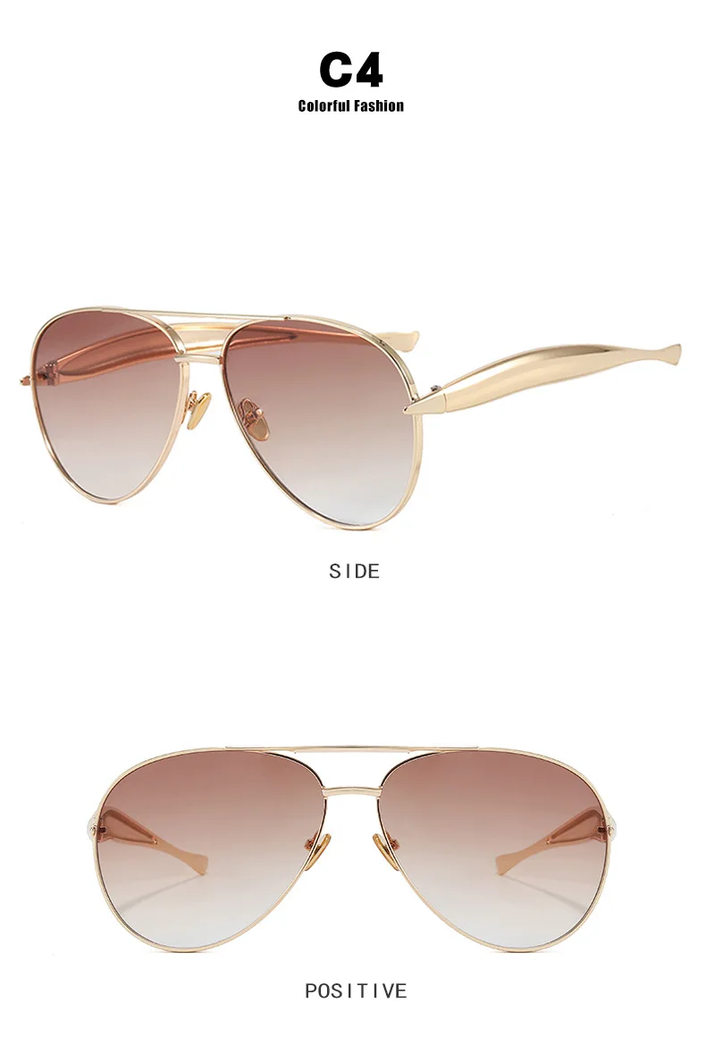Ovale Piloten-Sonnenbrille aus Vintage-Legierung für Damen, neue Modemarke, Champagner-Farbverlauf-Sonnenbrille, trendige Damen-Fahrbrille – Detail 10