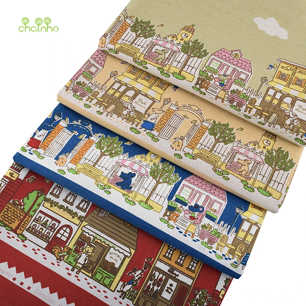 Chainho,Printed Cotton Linen Fabric,DIY Quilting Sewing Material,Cloth For Table,Sofa,Cushion,Bag,Furniture Cover,15CLB3