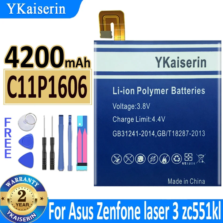 

For ASUS C11P1606 Phone Battery For Asus Zenfone Laser 3 Laser3 Zc551kl 4200mAh High Capacity + Free Tools