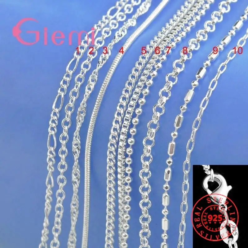 

40-75cm 100% Genuine 925 Sterling Silver Necklaces Chains Fit For Men Women 10 Designs For Option Wedding Accessory