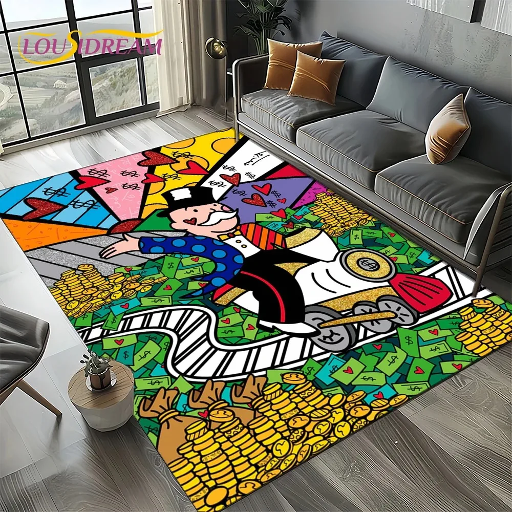3D Rich Man Game Monopoly Dollar Cartoon Carpet Rug for Living