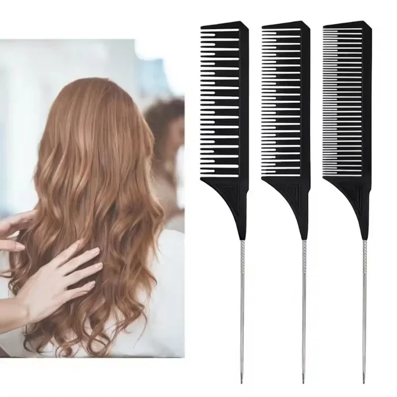 3pcs Hairbrush Hair Styling Combs Tailed Comb Set Coloring Dyeing Comb Salon Tool Sectioning Highlighting Weaving Cutting Comb 3