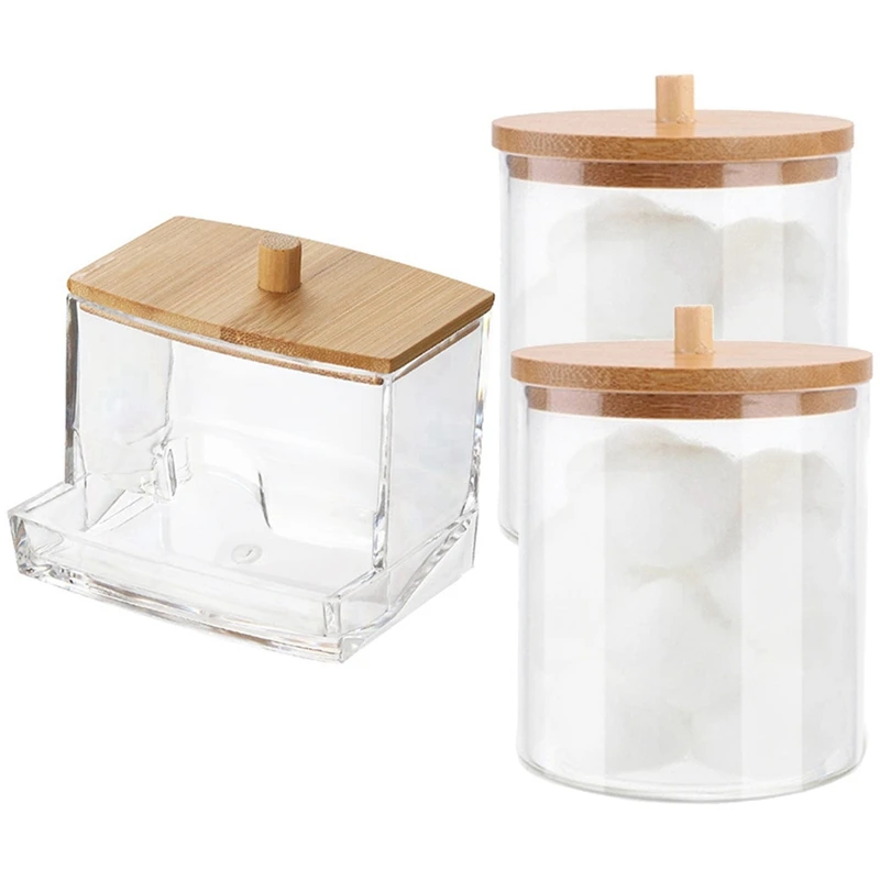 

Ящик для хранения ватных тампонов, Диспенсер ватных шариков/тампонов с бамбуковой крышкой, контейнер для ванной комнаты