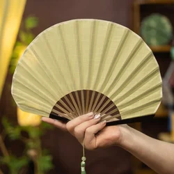 Retro Solid Color Cotton Linen Portable Folding Fan - Cute and Compact Design (Light green)
