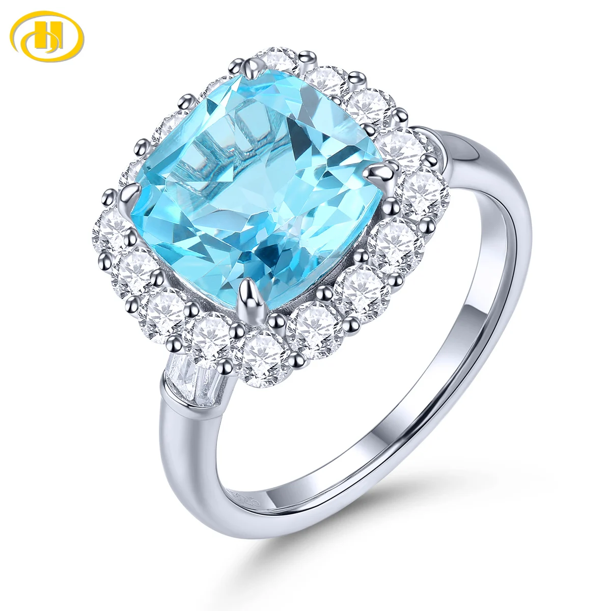 Sky Blue Topaz Solid Sterling Silver Gold Plated Ring