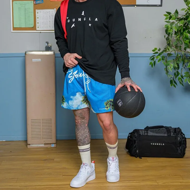 Summer New Men's Beach Vacation Basketball Loose Fit Mesh Shorts Quater Pants Skateboard Sportswear Long Trousers
