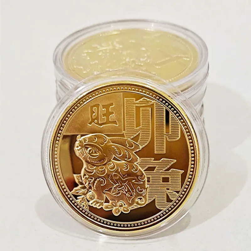 Set di 12 Monete Zodiacali, Monete d'Oro dei 12 Segni Zodiacali Cinesi: Maiale, Cane, Gallina, Scimmia, Capra, Serpente, Cavallo, Drago, Tigre, Coniglio - immagine 6