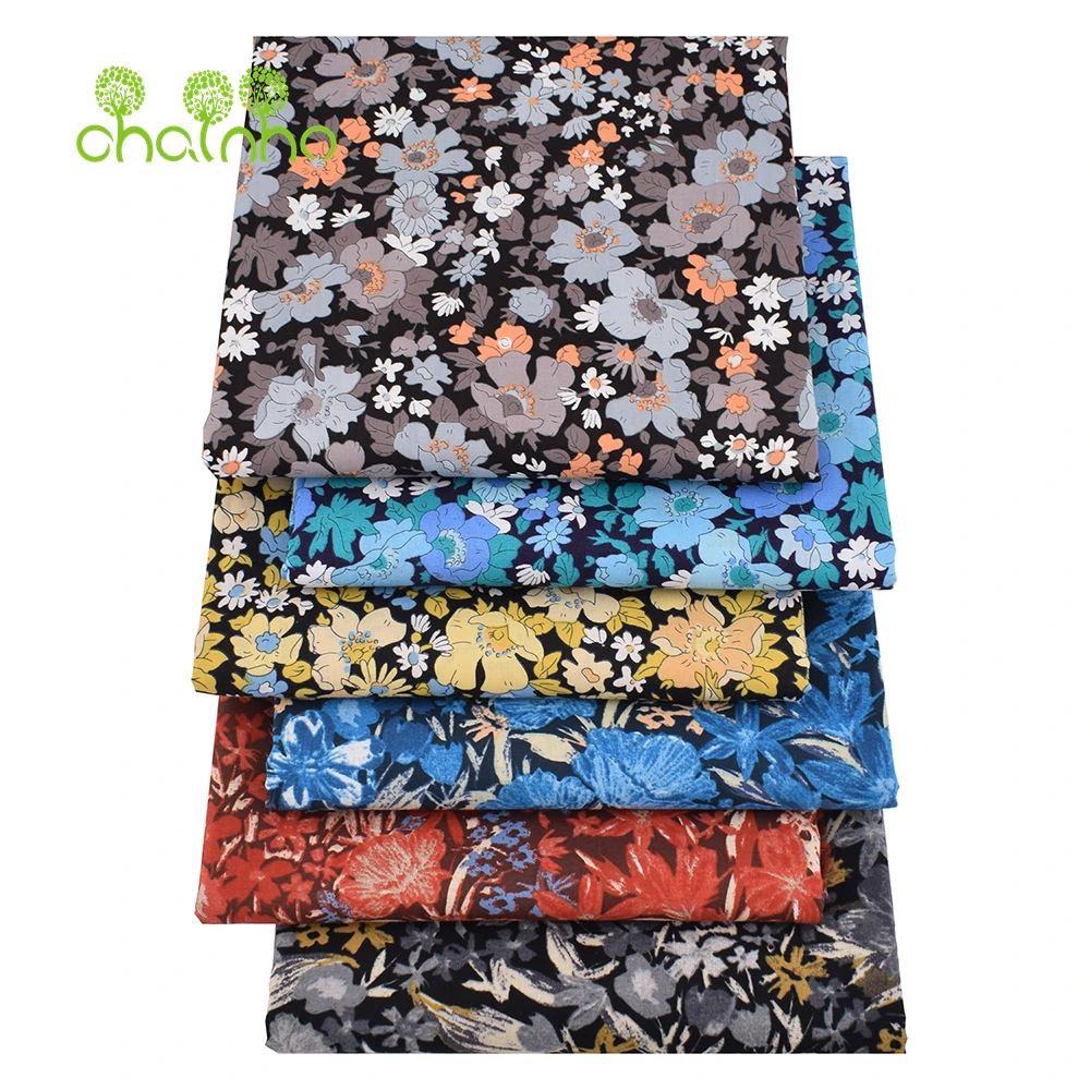 Chainho,Printed Plain Weave Poplin Cotton Fabric,DIY Quilting Sewing Material,Patchwork Cloth,Floral Series,2 Sizes,15PC212