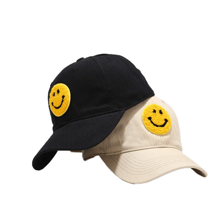

New Big Smiley Patch Baseball Caps Women Pure Color Soft Top letter Hip-pop Hat Casual Snapback Cap Female Casquette Sun Hats