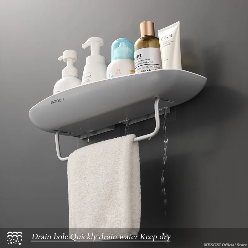 Bathroom Shelf Storage Rack Holder Wall Mounted Shampoo Spices Shower Organizer Bathroom Accessories with Towel Bar 3