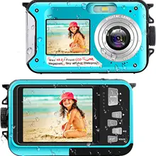 Waterproof Camera Underwater Cameras for Snorkeling Full HD 2.7K 48MP Video Recorder Selfie Dual Screens 10FT 16X Digital Zoom