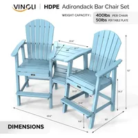 Tall Adirondack Chairs Set of 2 with Removable Double Connecting Trays,Adirondack  Bar Stools  Poly  Deck  Chair 2