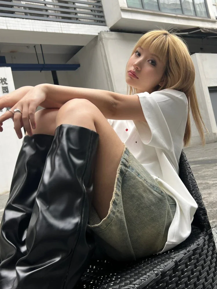 Denim Shorts Women Chic Leisure Streetwear High Waist Korean Style Summer Knee Simple Comfortable Students Clothing New Shorts