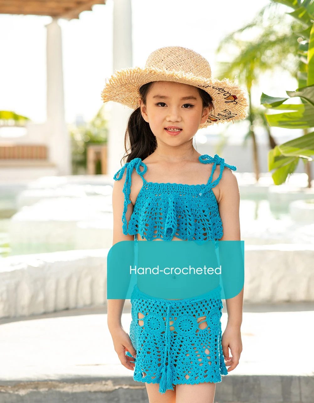 DIY European and American Fashion Handwoven Hollow Suspender Tank Top Short Skirt Girls' Split Swimwear Set