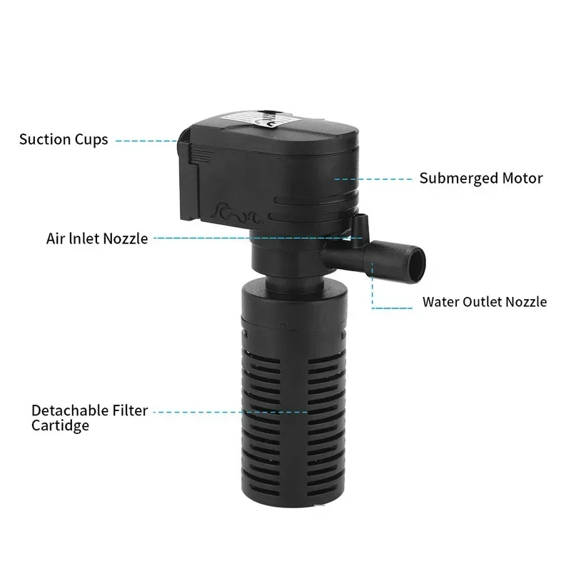 3 in 1 Filter Water Purifier Oxygenation Submersible Filtration Mini Fish Tank Filter for Aquarium Fish Tank