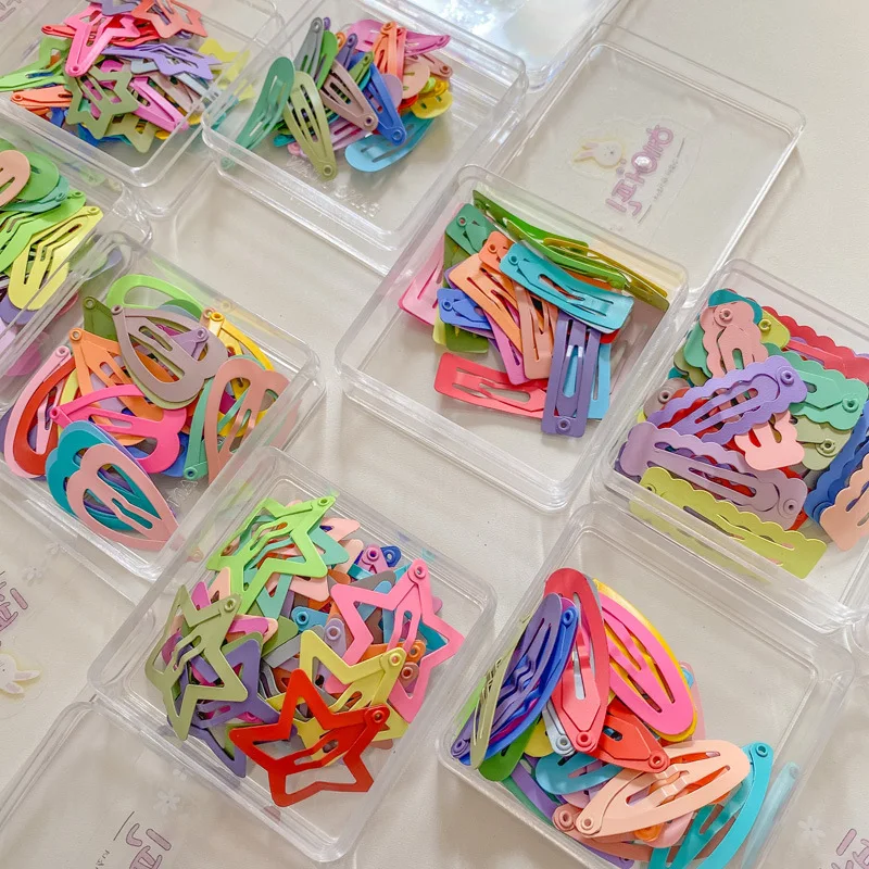 

25pcs/box Children's Girls Hair Clips Frosted Color Paint BB Clip Star Square Multi-style Set 25 Color Hair Clips